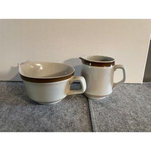 Vintage Sand Script Stoneware Creamer and Gravy Bowl Made in Japan